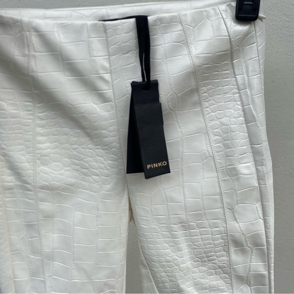 NEW Pinko White Croc Embossed Faux Leather Moto Legging Pants Size 40 - Picture 2 of 8